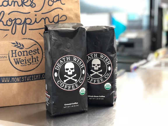 Death Wish Coffee bag at Honest Weight Food Co-op