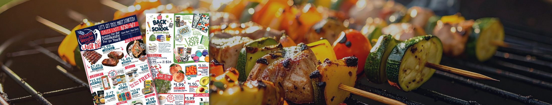 Photo of a grill with two pages of a sales ad detailing our Independence Day sales